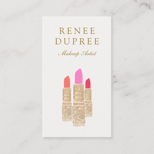 Guld Sequin Lipstick Makeup Artist Beauty Salon Visitkort (Framsida)