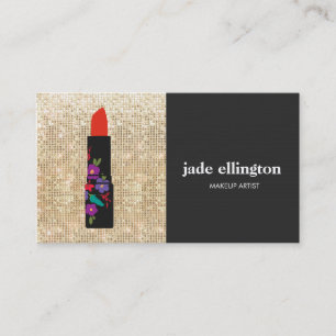 Guld Sequin Makeup Artist Blommigt Lipstick Beauty Visitkort