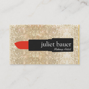 Guld Sequin Makeup Artist Lipstick Logotyp Beauty Visitkort