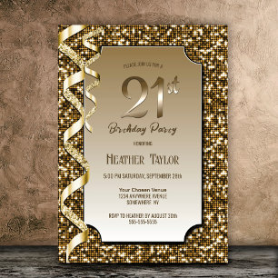 Guld Sequins 21:a födelsedagen Party Inbjudningar