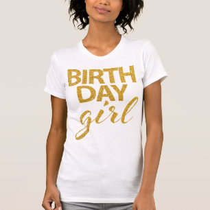 Guld Sequins Birthday Girl Shirt Tee