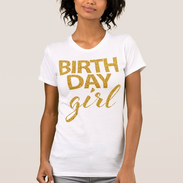 Guld Sequins Birthday Girl Shirt Tee (Framsida)