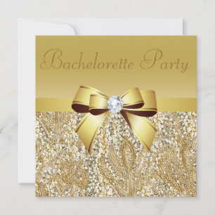 Guld Sequins, Bow & Diamond Bachelorette Party Inbjudningar