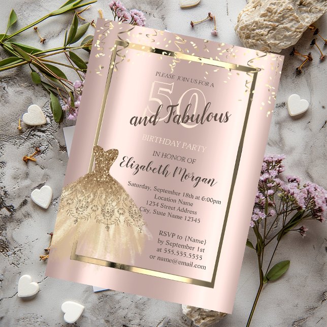 Guld Sequins Glitter Dress 50:e födelsedagen Inbjudningar (Skapare uppladdad)