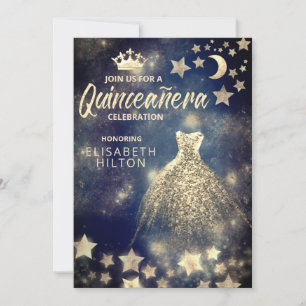 Guld Sequins klänning måne stjärnor Quinceañera bl Inbjudningar