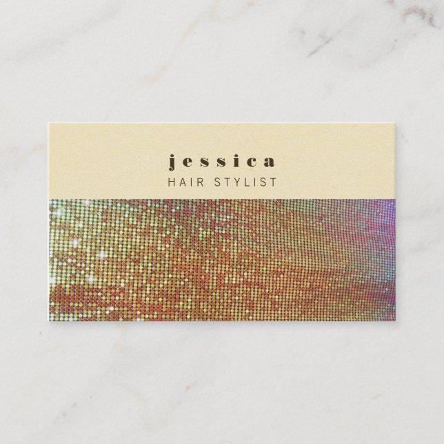 Guld Sequins Mesh Mod Hair Stylist Card Tidsbeställning Kort (Framsida)