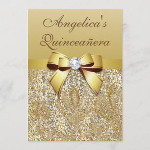 Guld- Sequins och pilbåge Quinceañera för Faux Inbjudningar