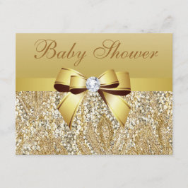 Guld- sequins-, pilbåge- & diamantbaby shower inbjudningar