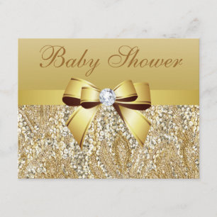 Guld- sequins-, pilbåge- & diamantbaby shower inbjudningar