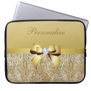 Guld- sequins-, pilbåge- & diamantpersonlig laptop fodral