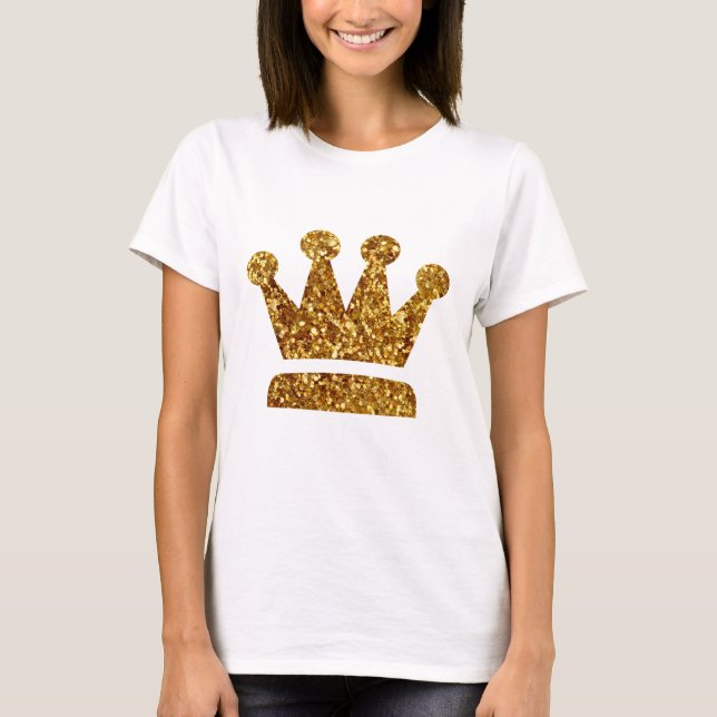 Guld Sequins Queen Krona T Shirt (Framsida)