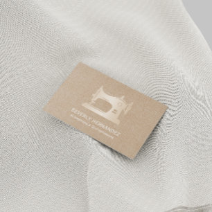 Guld Sewing Maskin Seamstress Beige Linen Visitkort