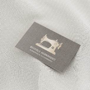 Guld Sewing Maskin Seamstress Grått Linen Visitkort