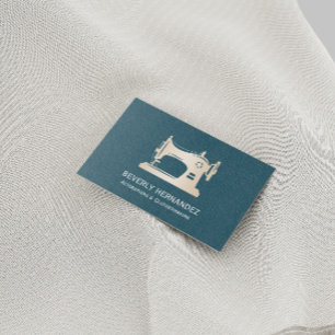 Guld Sewing Maskin Seamstress Teal Linen Visitkort