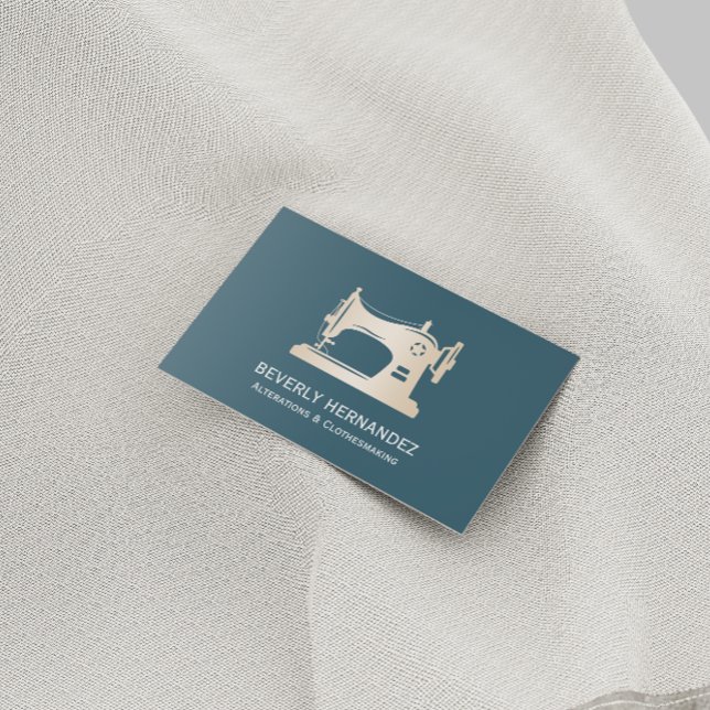Guld Sewing Maskin Seamstress Teal Visitkort (Skapare uppladdad)