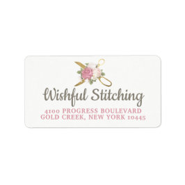 Guld Sewing Scissor & Shabby chic Blommigt Adress Adressetikett