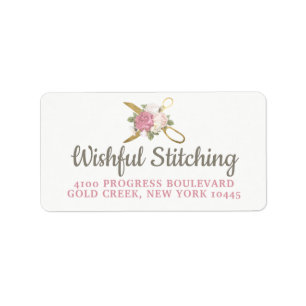 Guld Sewing Scissor & Shabby chic Blommigt Adress Adressetikett