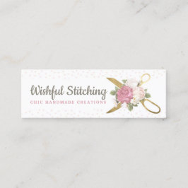 Guld Sewing Scissors Shabby Blommigt Social Media Mini Visitkort