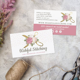 Guld Sewing Scissors Shabby Blommigt Social Media Visitkort