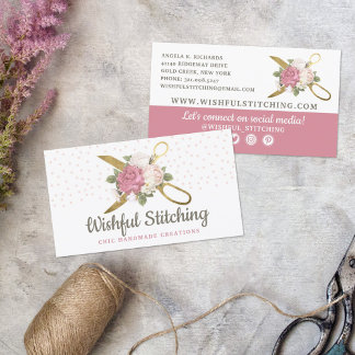 Guld Sewing Scissors Shabby Blommigt Social Media Visitkort