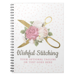 Guld Sewing Scissors & Shabby chic Blommigt Ro Anteckningsbok