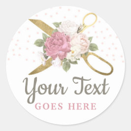 Guld Sewing Scissors & Shabby chic Blommigt Ro Runt Klistermärke