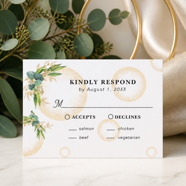 Guld sfärer och botanisk bröllops svarskort OSA kort (Skapare uppladdad)