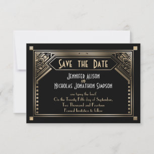 Guld Shaded Gatsby Art Deco Bröllop spara datum Datumet