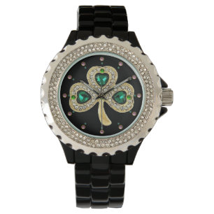 GULD SHAMROCK JEWEL EMERALD GRÖNT HEARTS,Gemstones Armbandsur