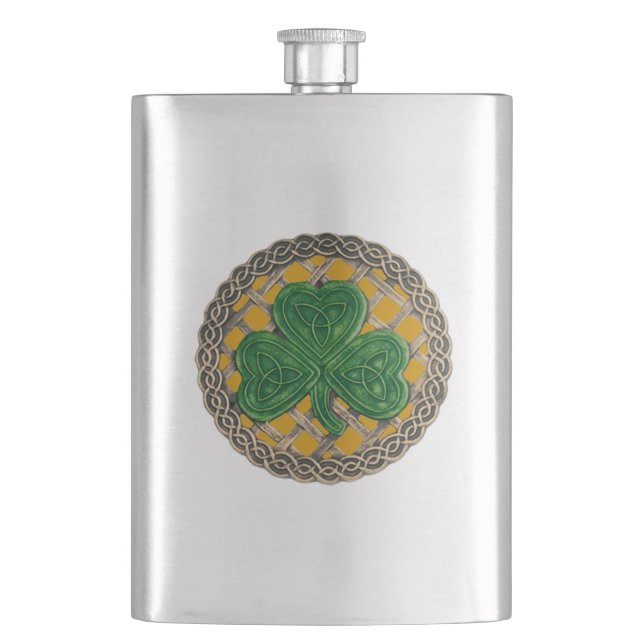 Guld Shamrock på den keltiska kolven Fickplunta (Framsidan)