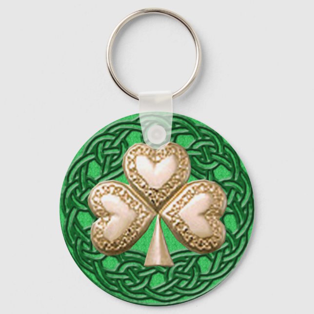 Guld Shamrock på den keltiska Nyckelringen Nyckelring (Framsida)
