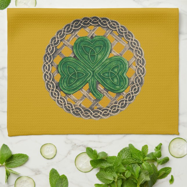 Guld Shamrock på det keltiska köket Kökshandduk (Vikta)