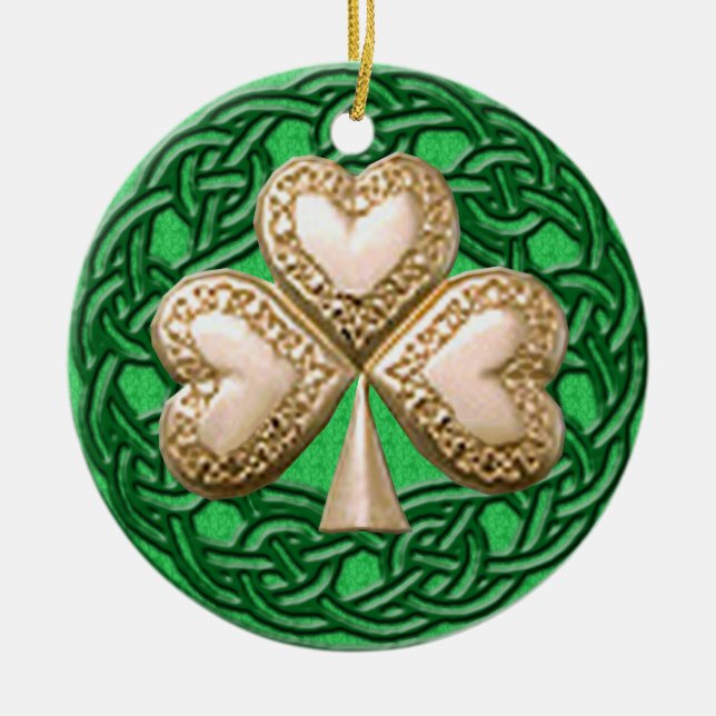 Guld Shamrock på keltiska knop Ornament (Framsidan)