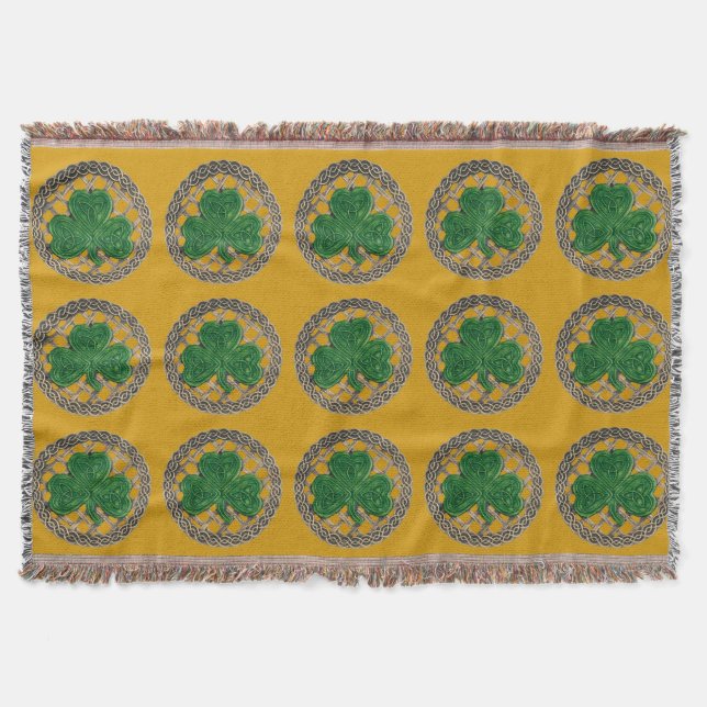 Guld Shamrock på keltiska knoppar Throw Blanket Filt (Framsidan)