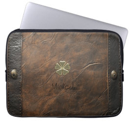Guld Shamrock St.Patrick's Day,Brown Leather Laptop Fodral