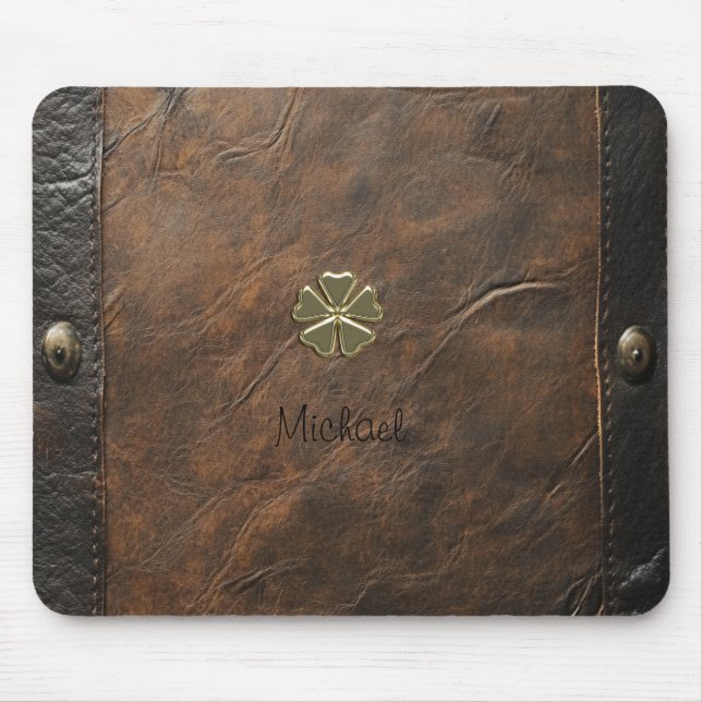 Guld Shamrock St.Patrick's Day,Brown Leather Musmatta (Framsidan)