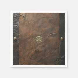 Guld Shamrock St.Patrick's Day,Brown Leather Pappersservett