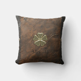 Guld Shamrock St.Patrick's Day, Brun Läder Kudde