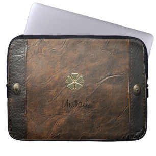 Guld Shamrock St.Patrick's Day, Brun Läder Laptop Fodral