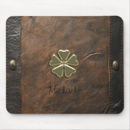 Guld Shamrock St.Patrick's Day, Brun Läder Musmatta