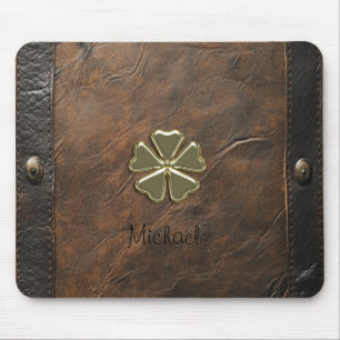Guld Shamrock St.Patrick's Day, Brun Läder Musmatta