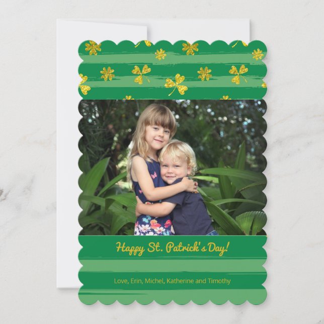 Guld Shamrocks Photo St. Patrick's Day Card Kort (Framsida)
