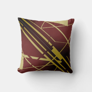 Guld Shapes Linjer på Burgundy Black Flowing Desig Kudde