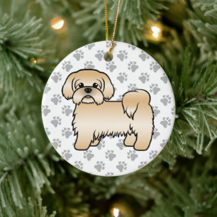 Guld Shih Tzu Söt Tecknad Hund Illustration Julgransprydnad Keramik