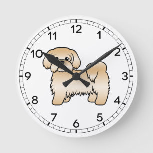 Guld Shih Tzu Söt Tecknad Hund Illustration Rund Klocka