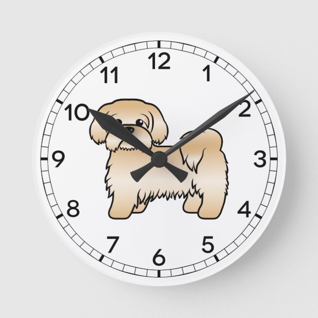 Guld Shih Tzu Söt Tecknad Hund Illustration Rund Klocka (Framsida)