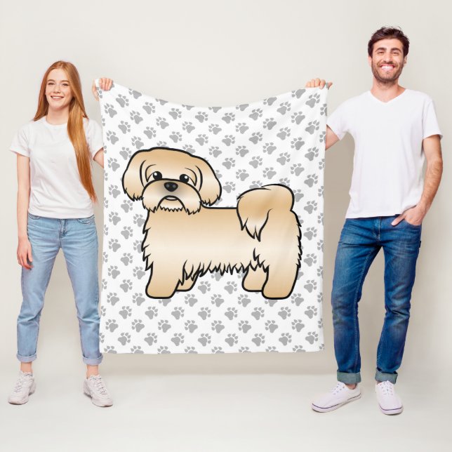 Guld Shih Tzu Söt Tecknad Hundillustration Fleecefilt (På plats)
