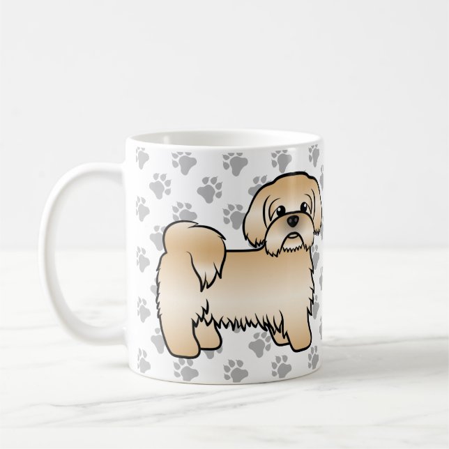 Guld Shih Tzu Söt Tecknad Hundillustration Kaffemugg (Vänster)