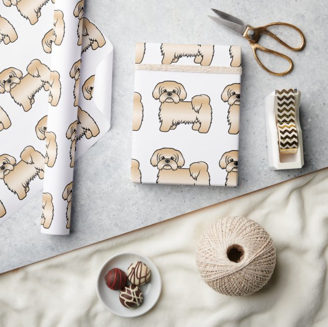 Guld Shih Tzu Söt Tecknad Hundmönster Presentpapper (Hantverk)