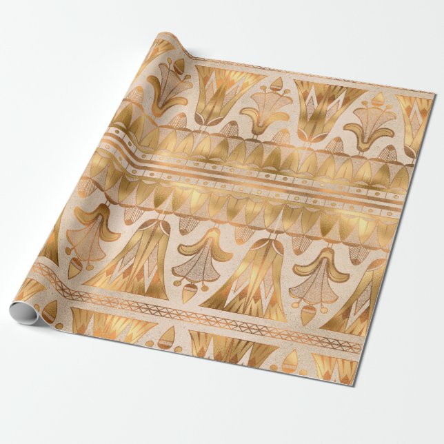 Guld Shimmer Art Deco Presentpapper (Utrullad)
